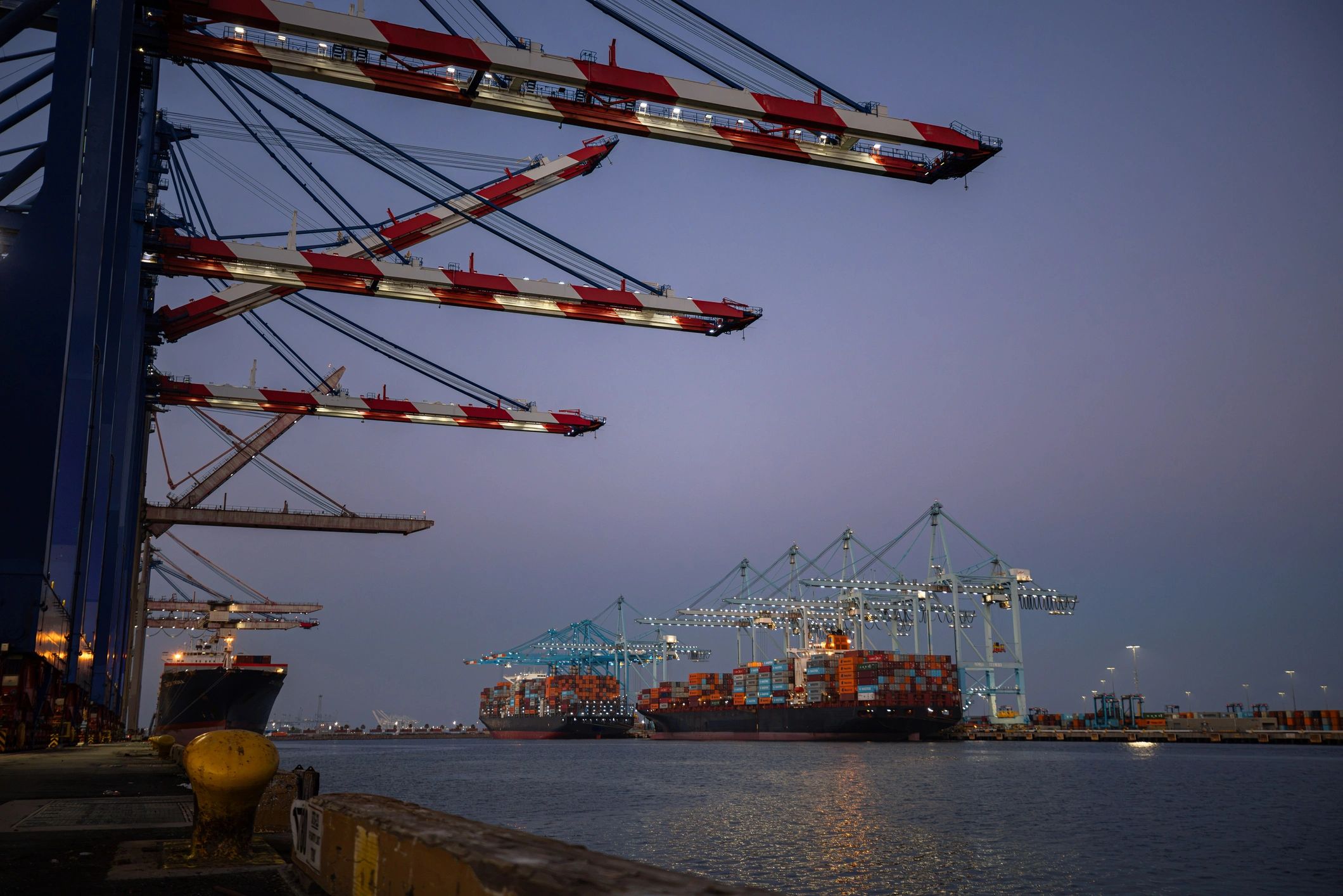 Cargo ships and cranes at an international shipping terminal